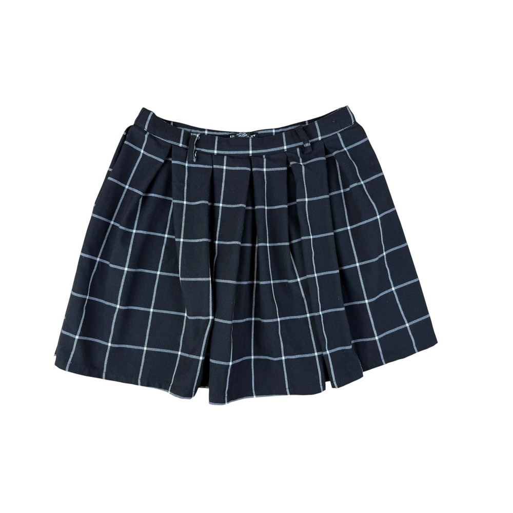 Hot Topic MD Mini Skirt Dark Academia Plaid‎ Pleated Side Zip Black White